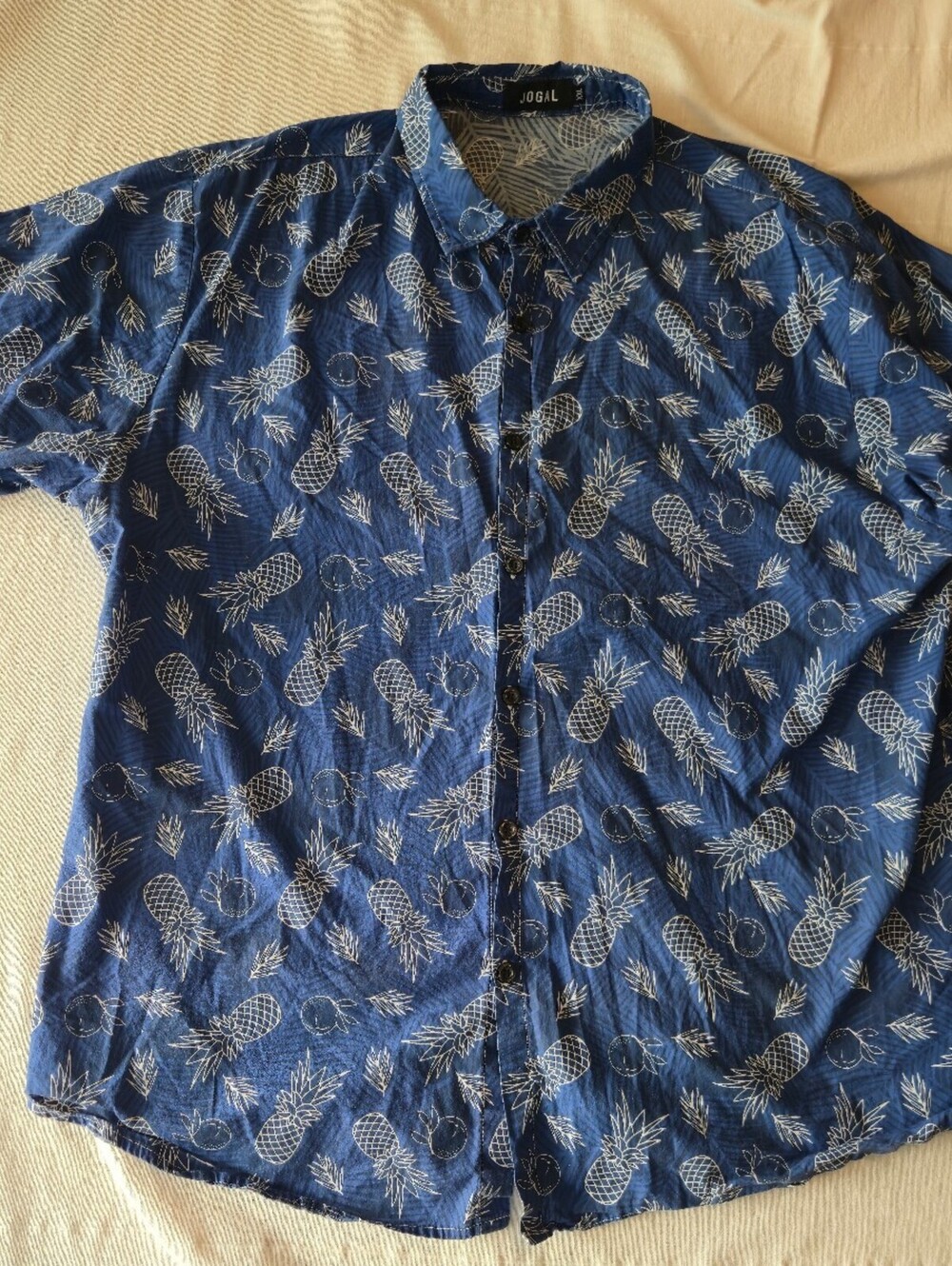 Jogal XXL Blue Pineapple Print Short Sleeve Shirt